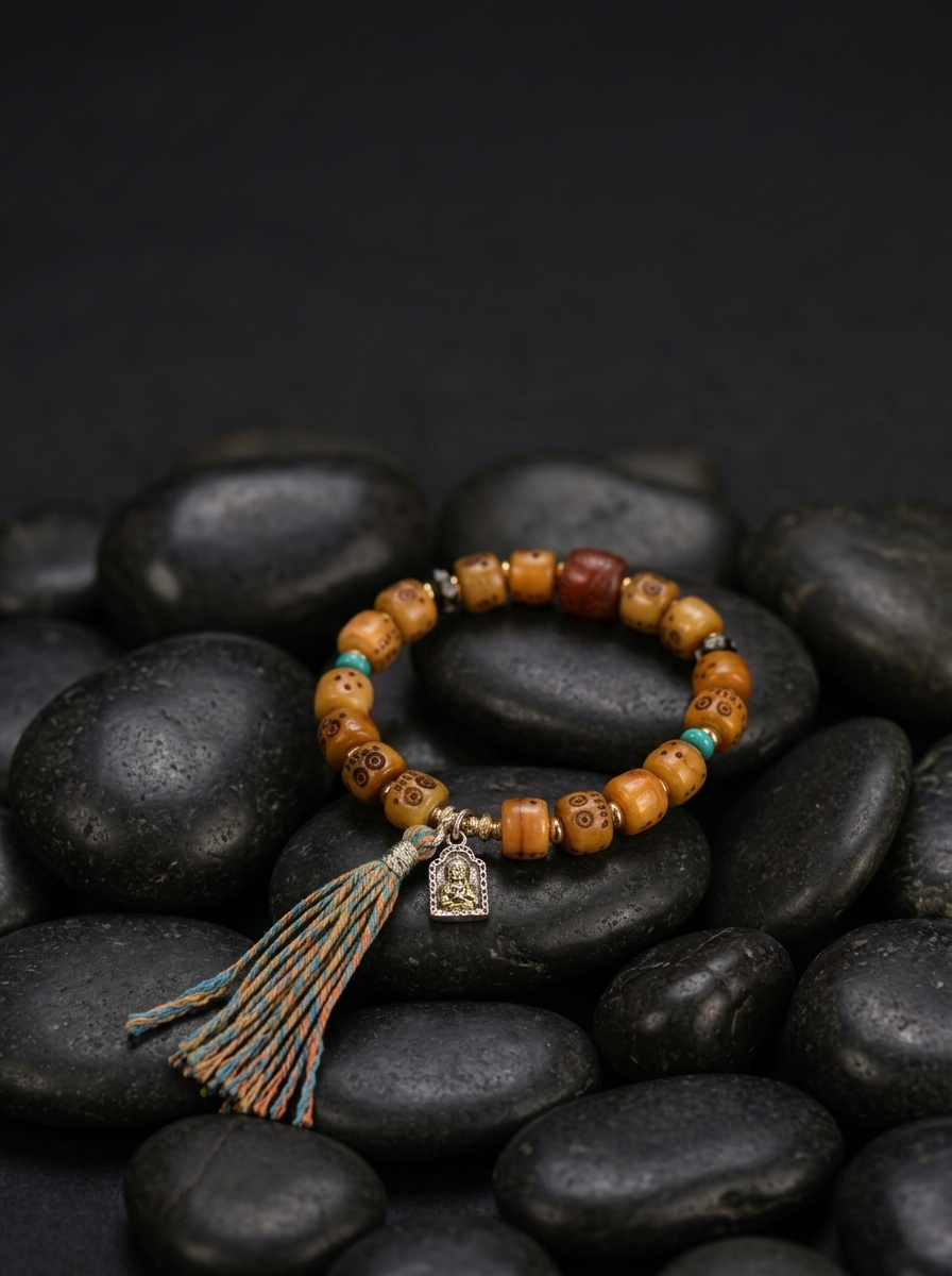 Tibetan Style Carved Bead Unisex Bracelet