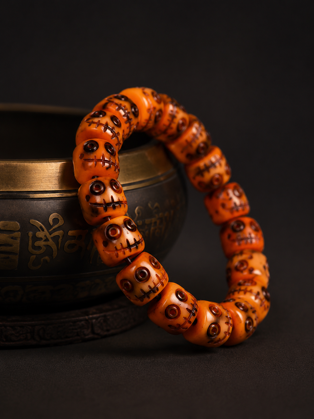 Handmade Tibetan Camel Bone Carved Skull Bracelet