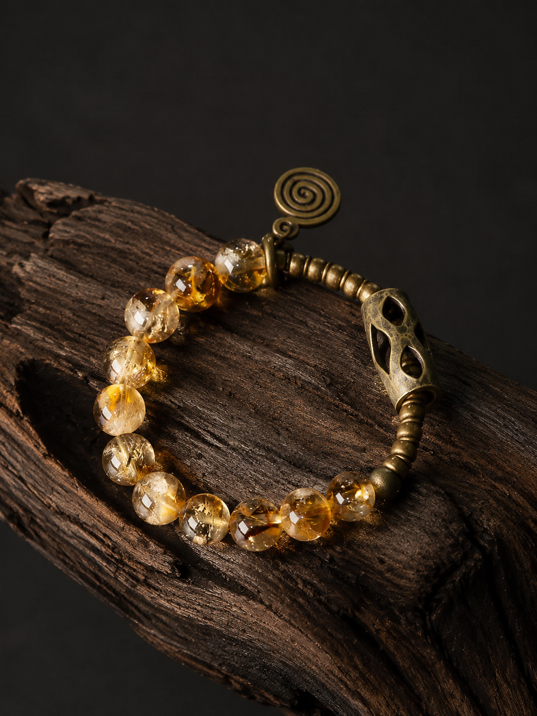 Tibetan Citrine & Vintage Brass Beaded Bracelet