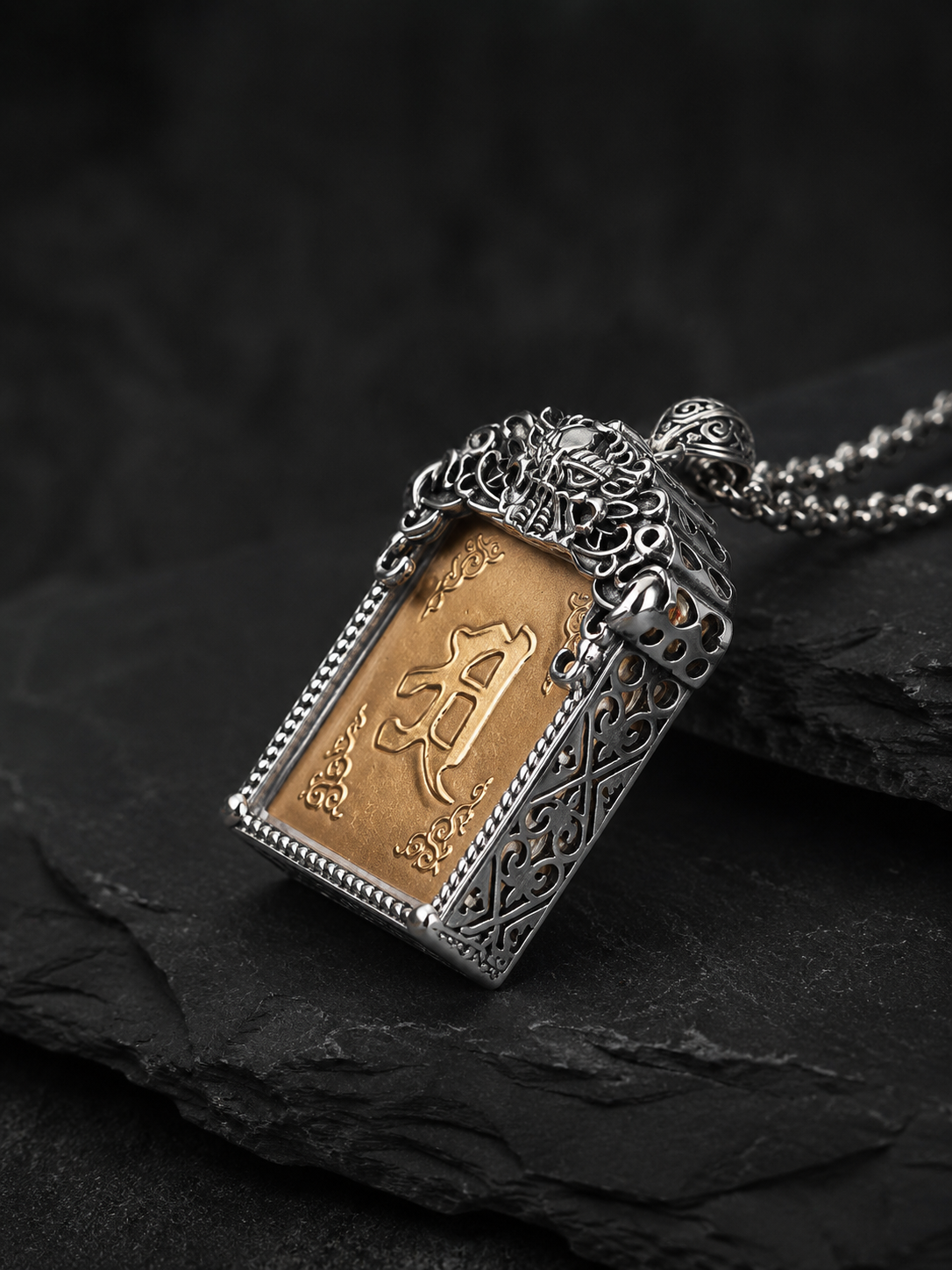 Vintage 925 Silver Tibetan Mantra Amulet Necklace