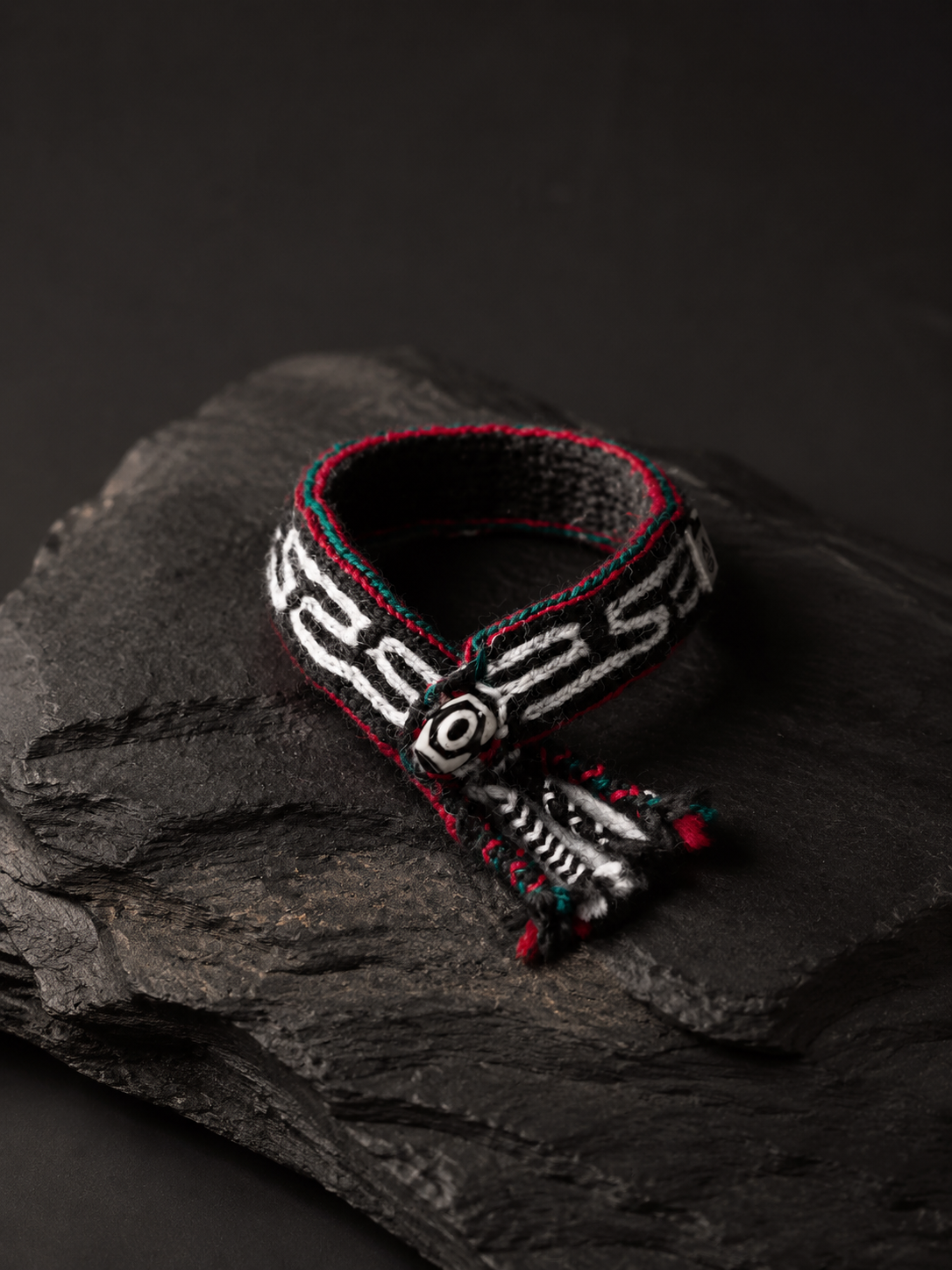 Hand-Woven Tibetan Wool Bracelet with Dzi Bead
