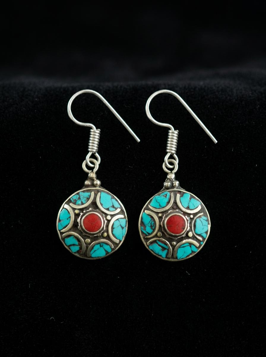 Authentic Tibetan Turquoise Boho Drop Earrings