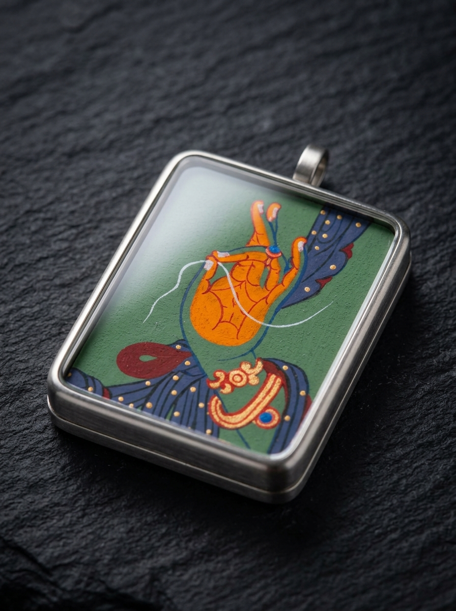 Tibetan Hand-Painted Green Tara Thangka Pendant Necklace