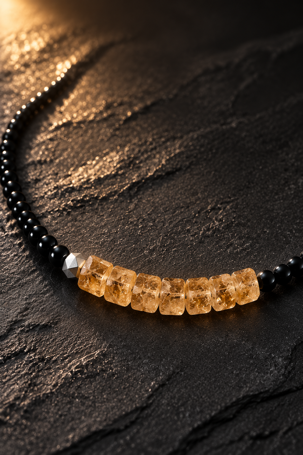 Tibetan Black Agate & Citrine Beaded Choker Necklace