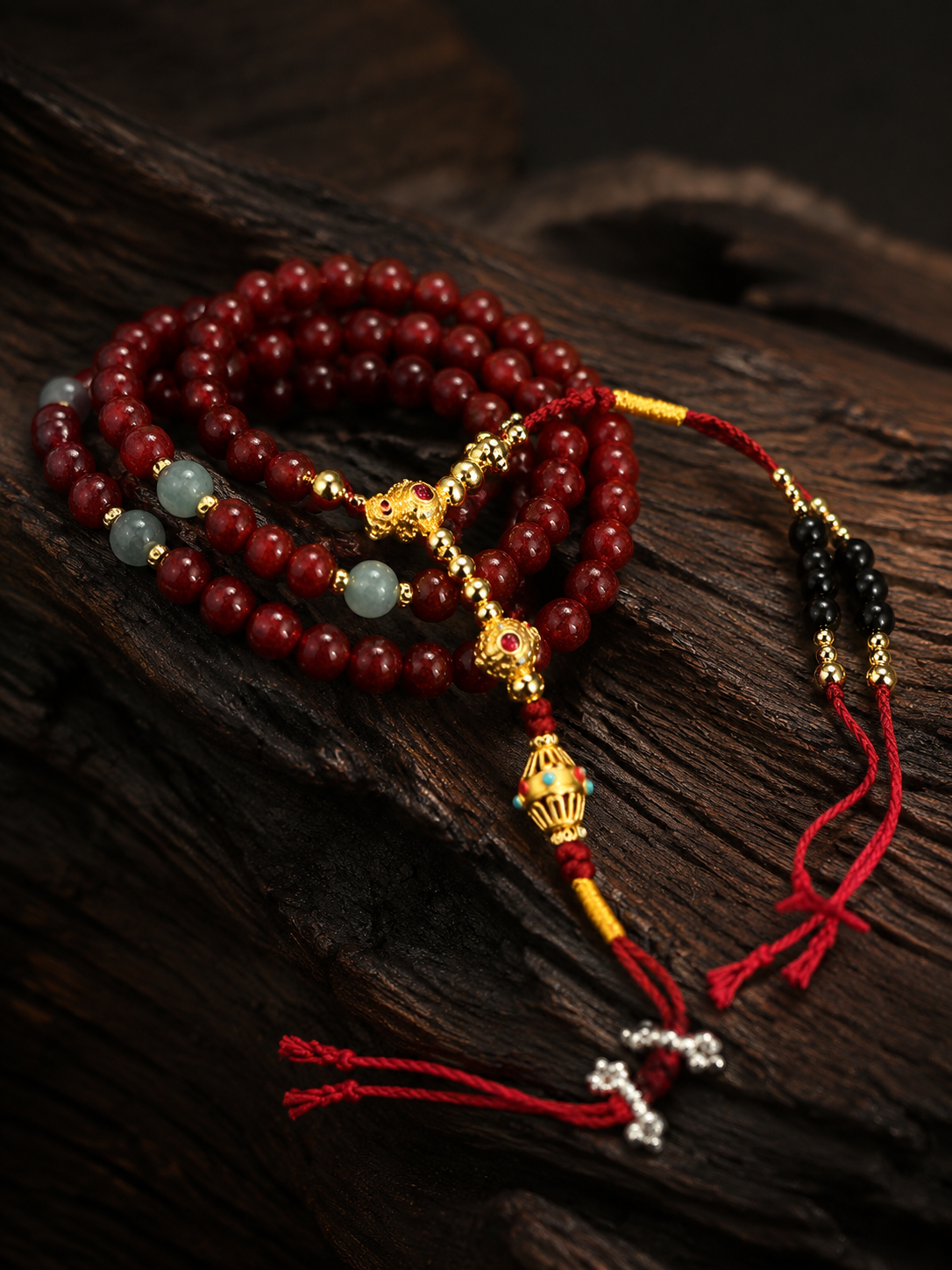 Premium Tibetan Cinnabar Mala Wrap Bracelet & Necklace