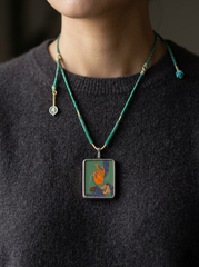 Tibetan Hand-Painted Green Tara Thangka Pendant Necklace