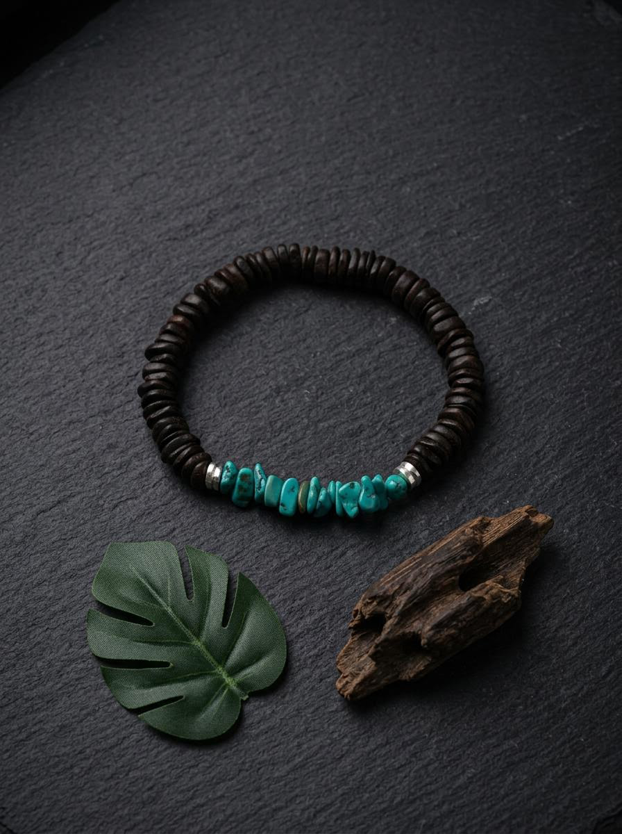 Tibetan Natural Turquoise & Agarwood 925 Silver Bracelet