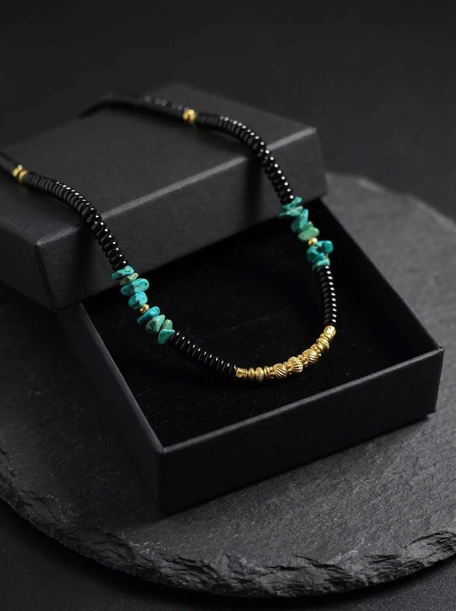 Tibetan Turquoise & Obsidian Spiritual Necklace