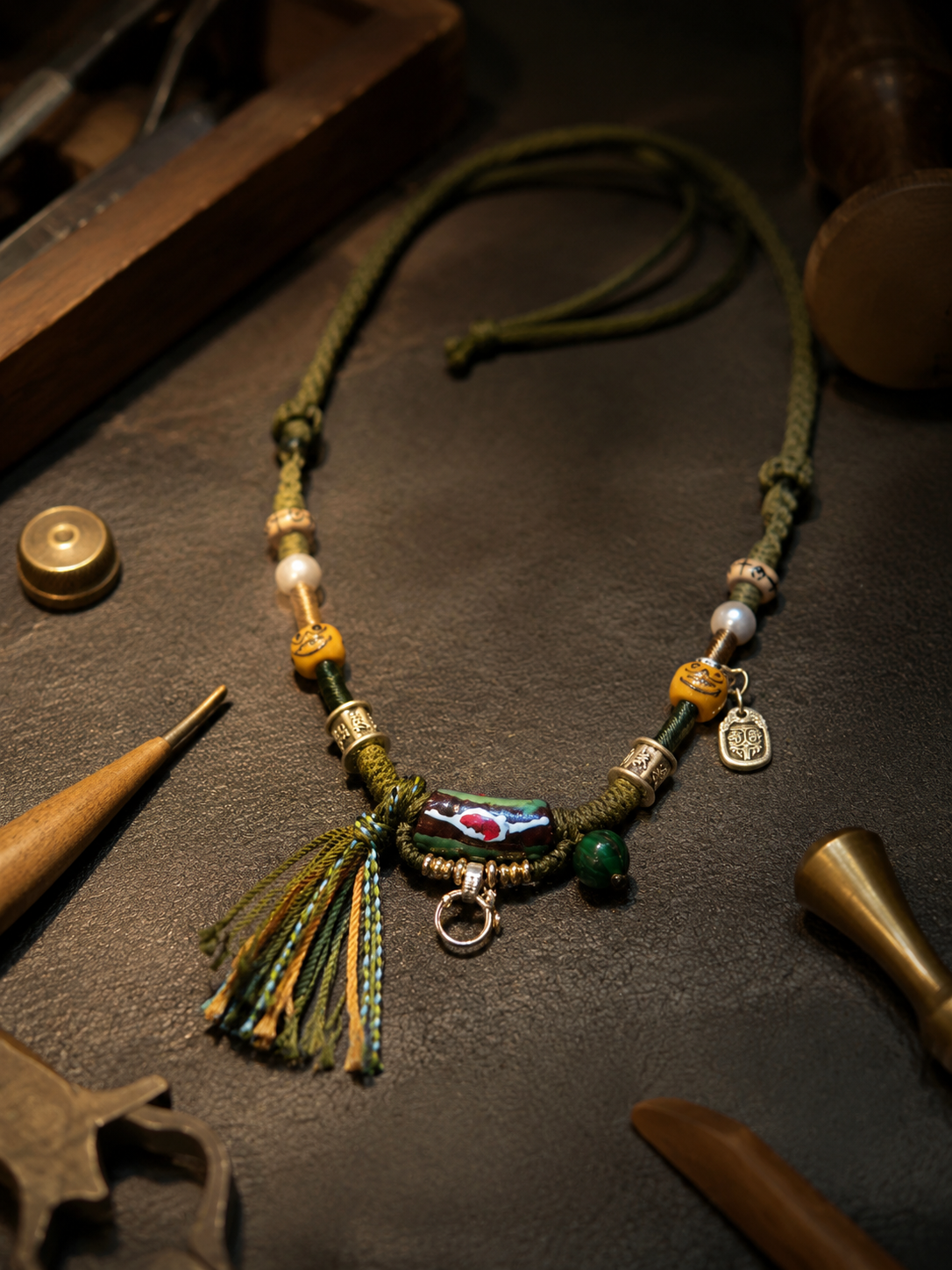 Handmade Tibetan Woven Necklace Cord with Universal Pendant Clasp