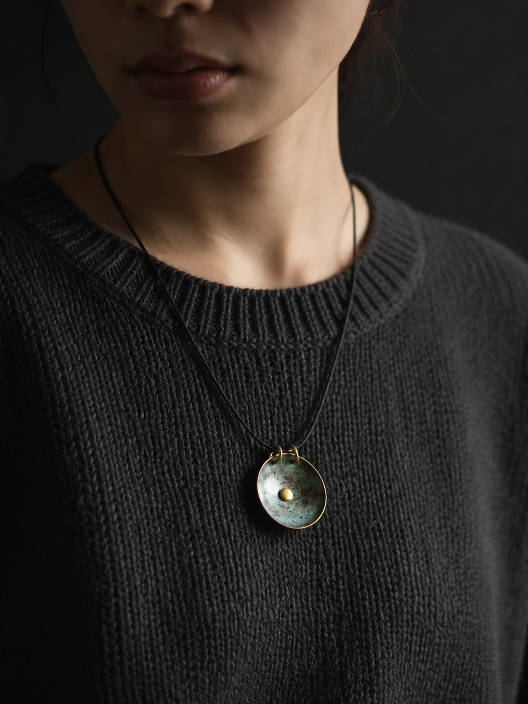 Handmade Rustic Bronze Patina Pendant Choker