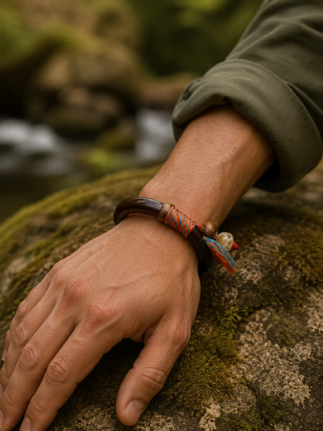 Authentic 8mm Tibetan Blood Vine Bracelet with Woven Rope