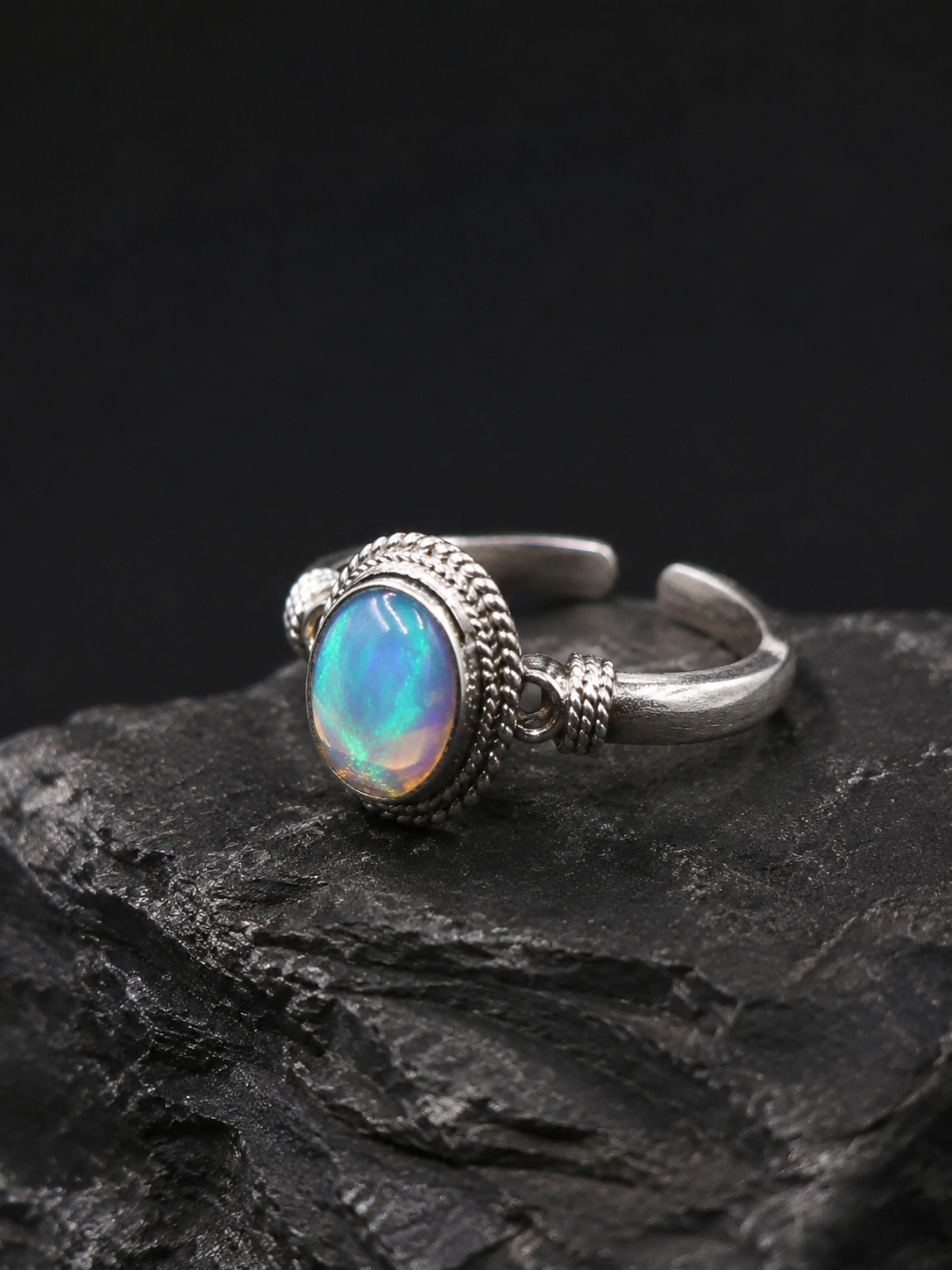 Vintage 925 Silver Fire Opal Adjustable Ring