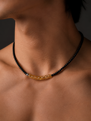 Tibetan Black Agate & Citrine Beaded Choker Necklace
