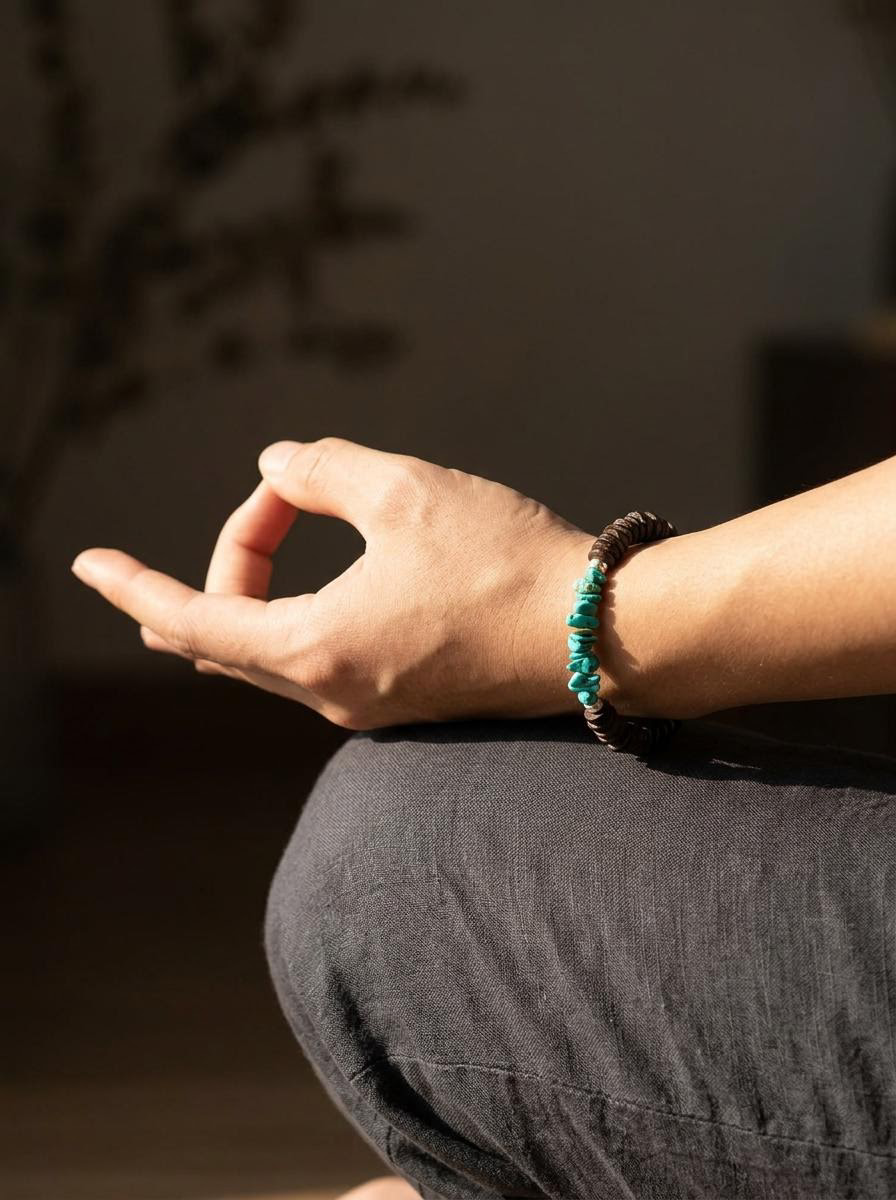 Tibetan Natural Turquoise & Agarwood 925 Silver Bracelet