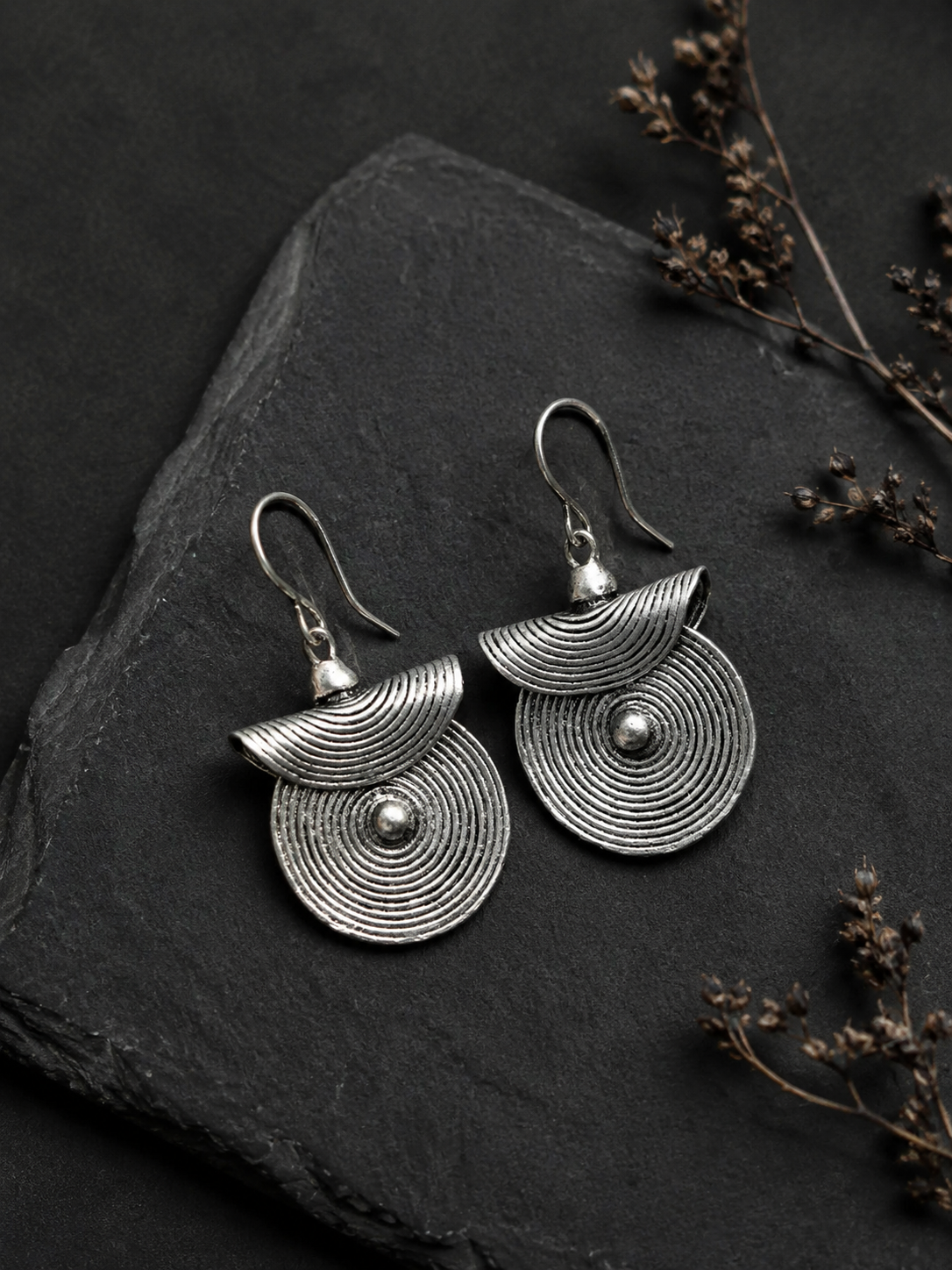 Handmade Vintage Tibetan Silver Spiral Drop Earrings