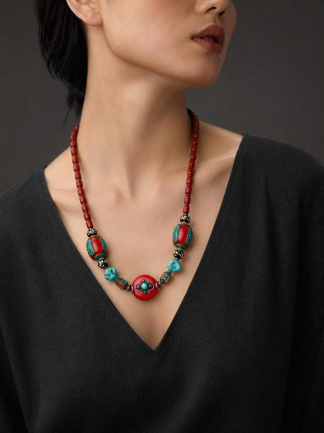 Handmade Tibetan Vintage Red Beaded Necklace