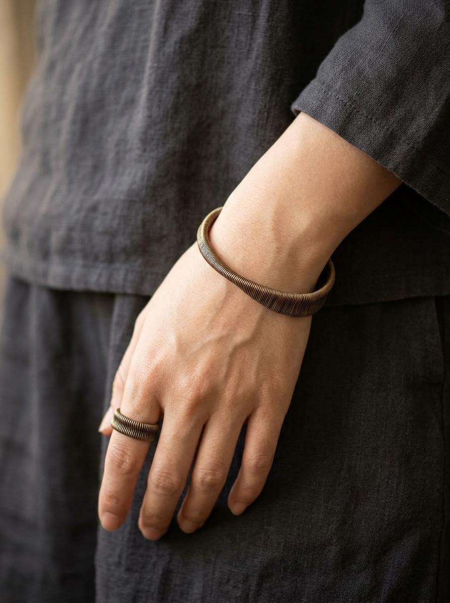 Handmade Tibetan Copper Wire Bangle - Vintage Unisex Bracelet
