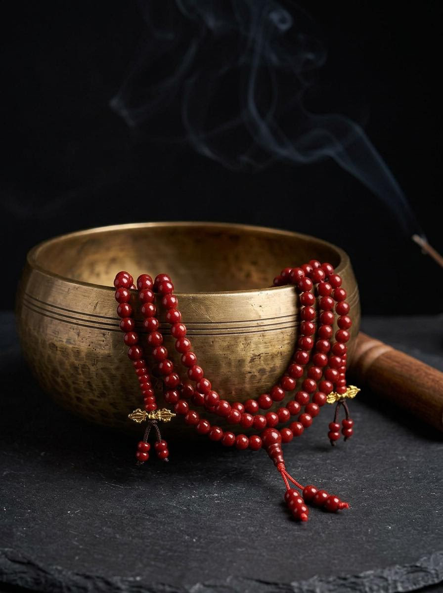 Tibetan Ox-Blood Red 108 Mala Meditation Beads