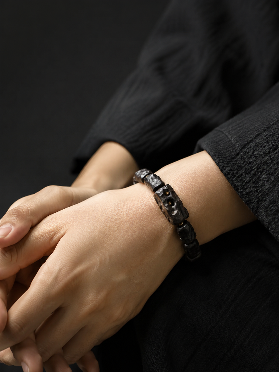 Hand-Carved Vintage Ebony Wood Tibetan Zen Bracelet