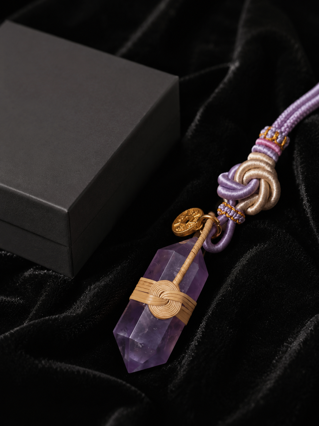 Handmade Amethyst Crystal Rattan Woven Fortune Pendant
