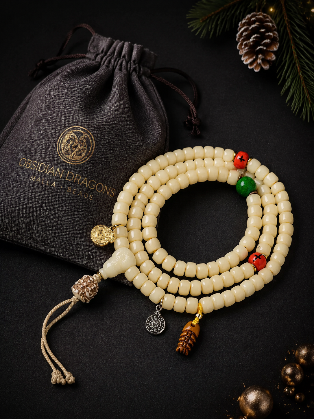 Tibetan Yak Bone 108 Mala Beads Bracelet & Necklace