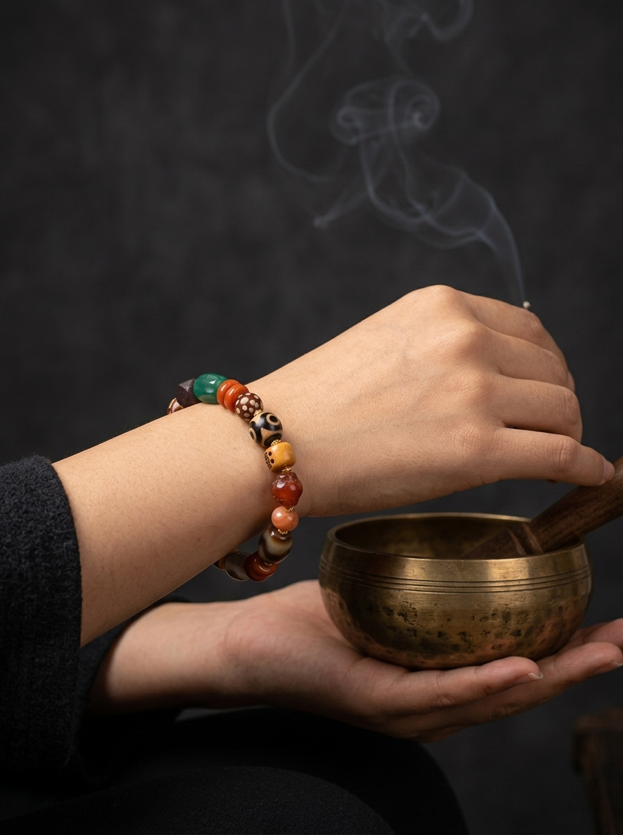 Tibetan Dzi Bead & Gemstone Spiritual Bracelet