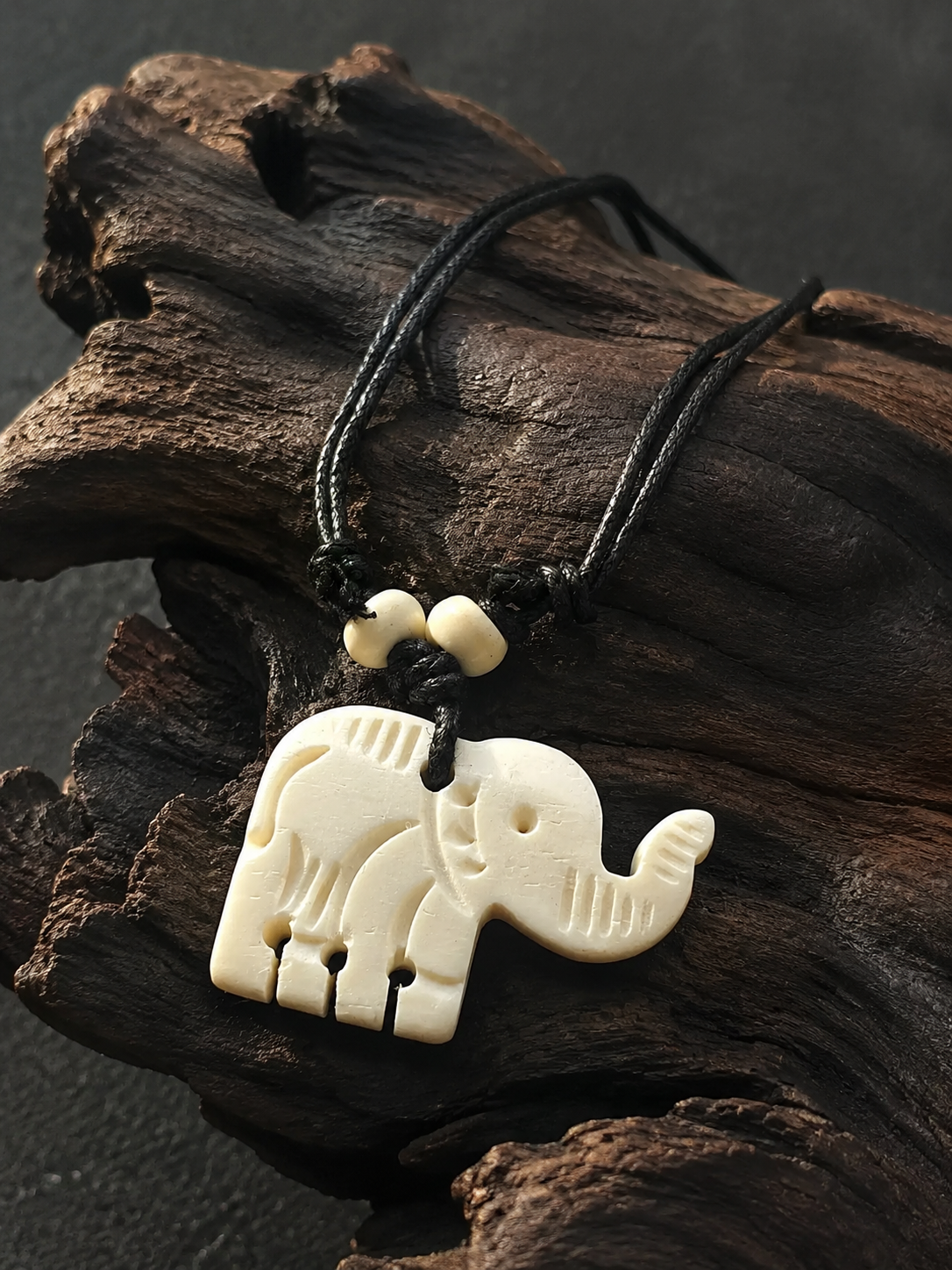 Hand-Carved Tibetan Yak Bone Elephant Necklace