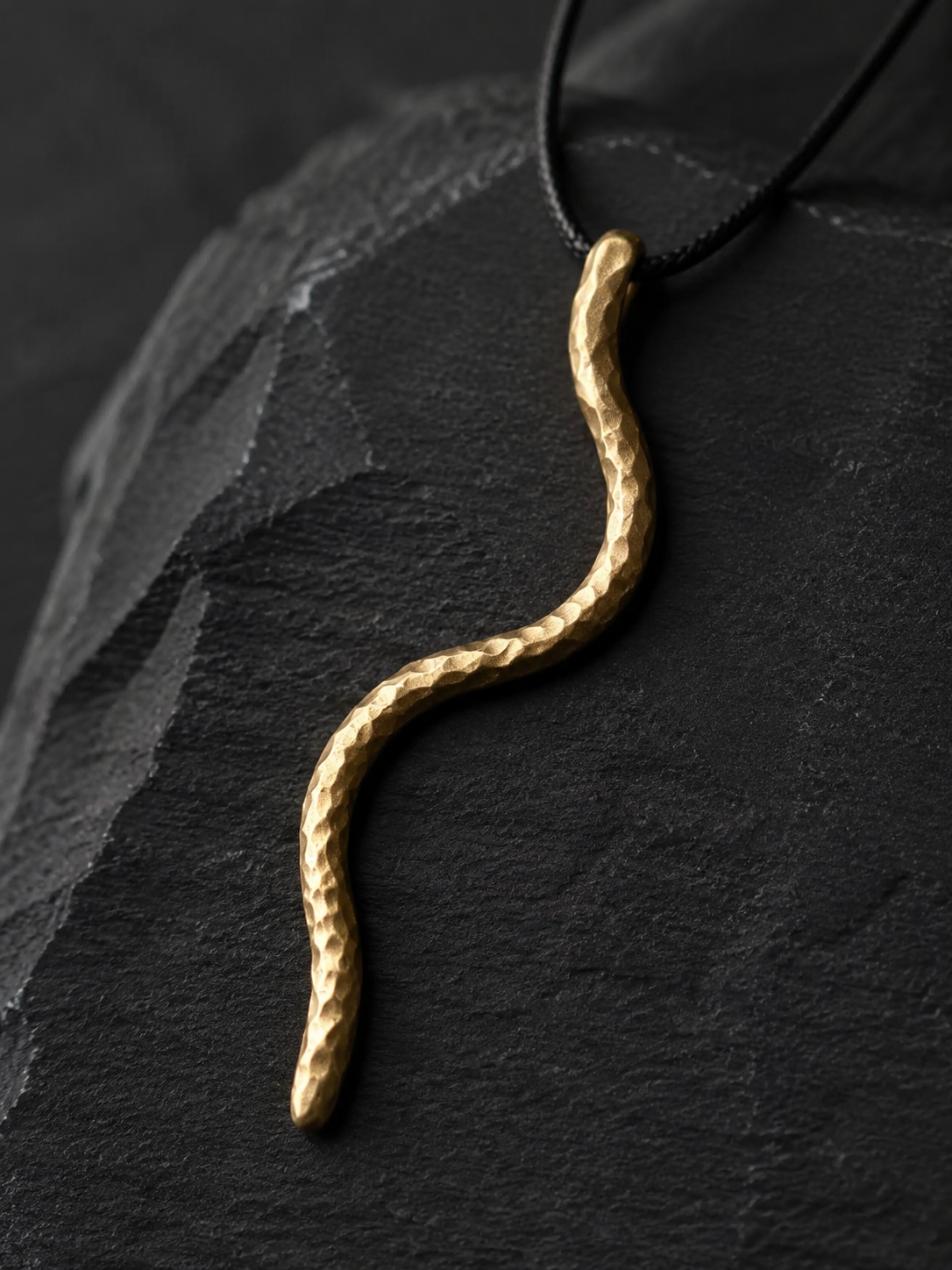 Handmade Hammered Brass Wavy Pendant Necklace Minimalist Artisan Jewelry
