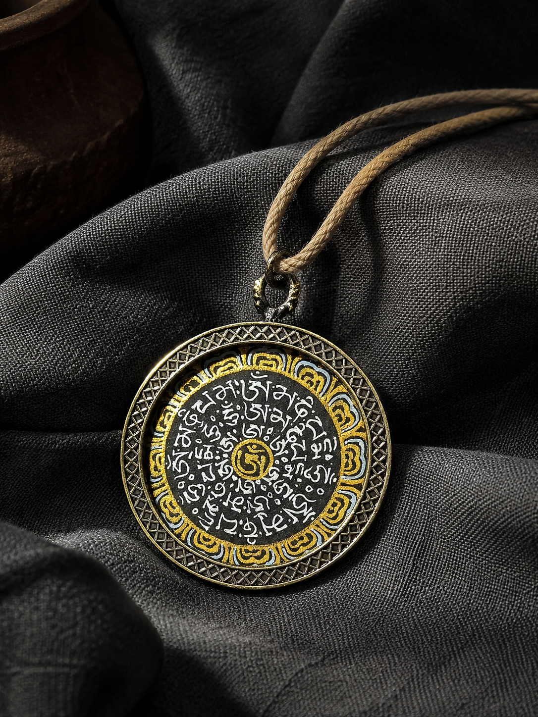 Hand-Painted Tibetan Thangka Mantra Amulet Pendant