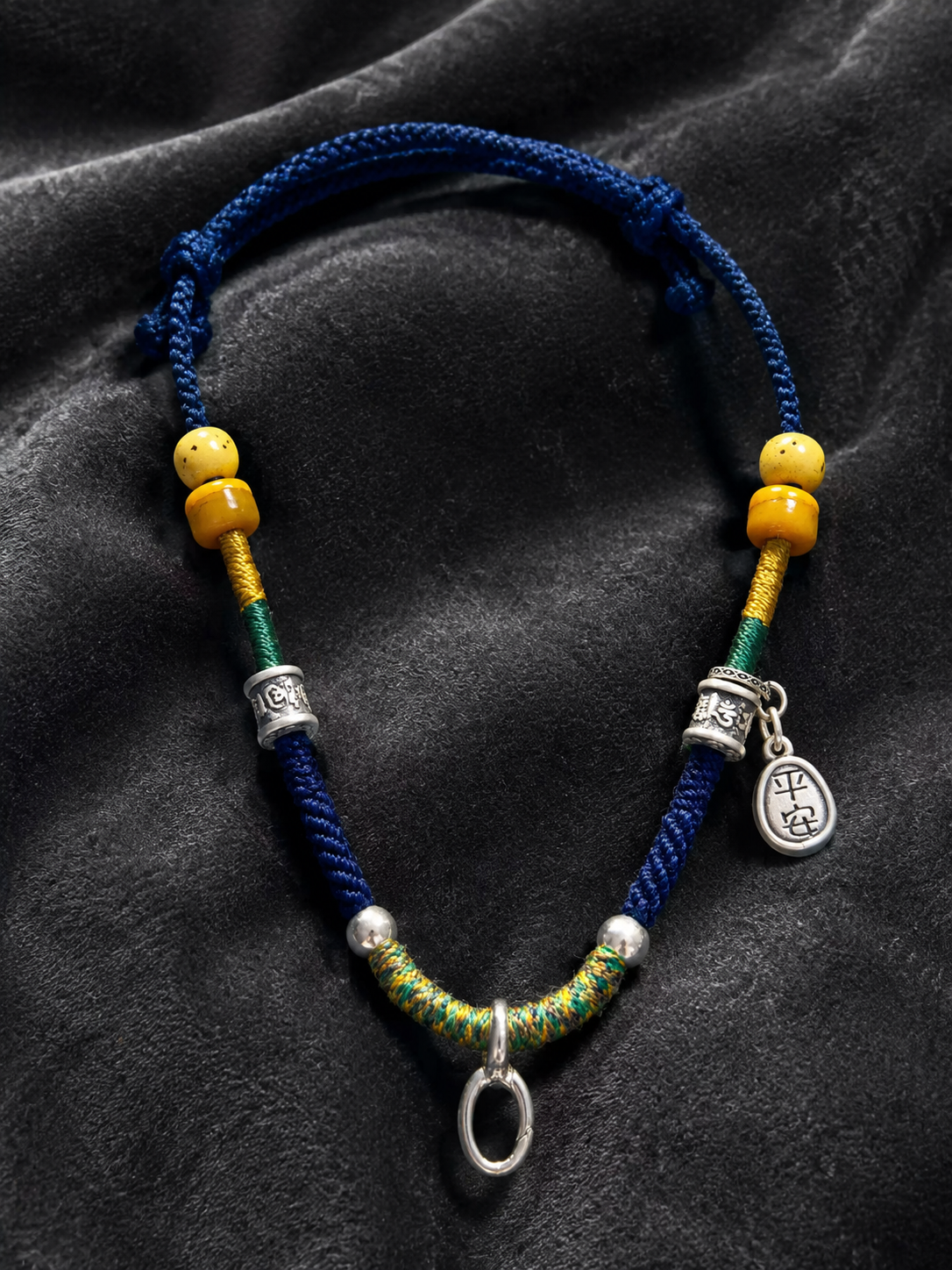 Handmade Tibetan Braided Pendant Cord with 999 Silver & Yak Bone