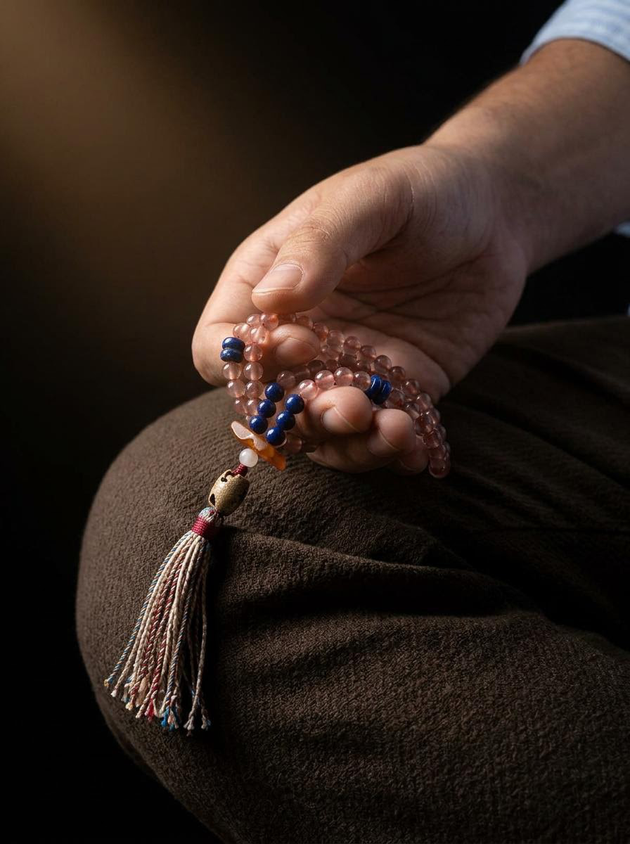 Men's Tibetan Red Agate & Lapis Lazuli 108 Mala Bracelet