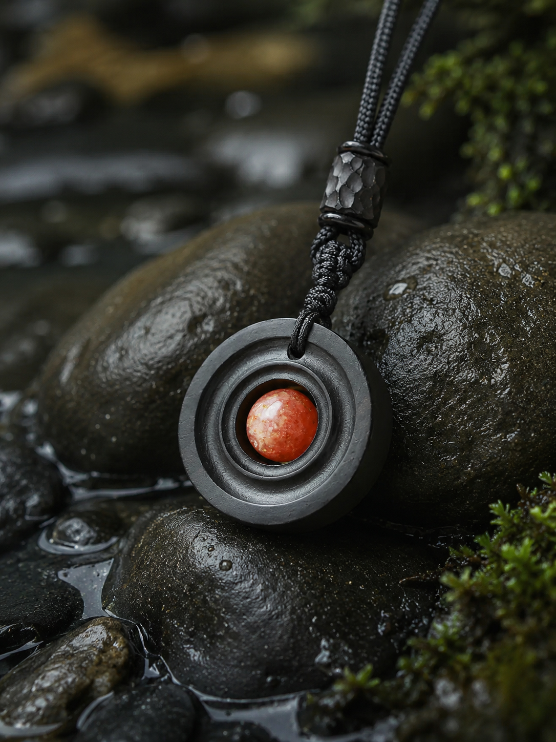 Tibetan Zen Ebony Wood Vortex Pendant Necklace