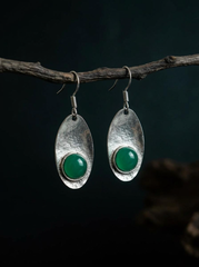 Vintage Tibetan Silver Emerald Drop Earrings