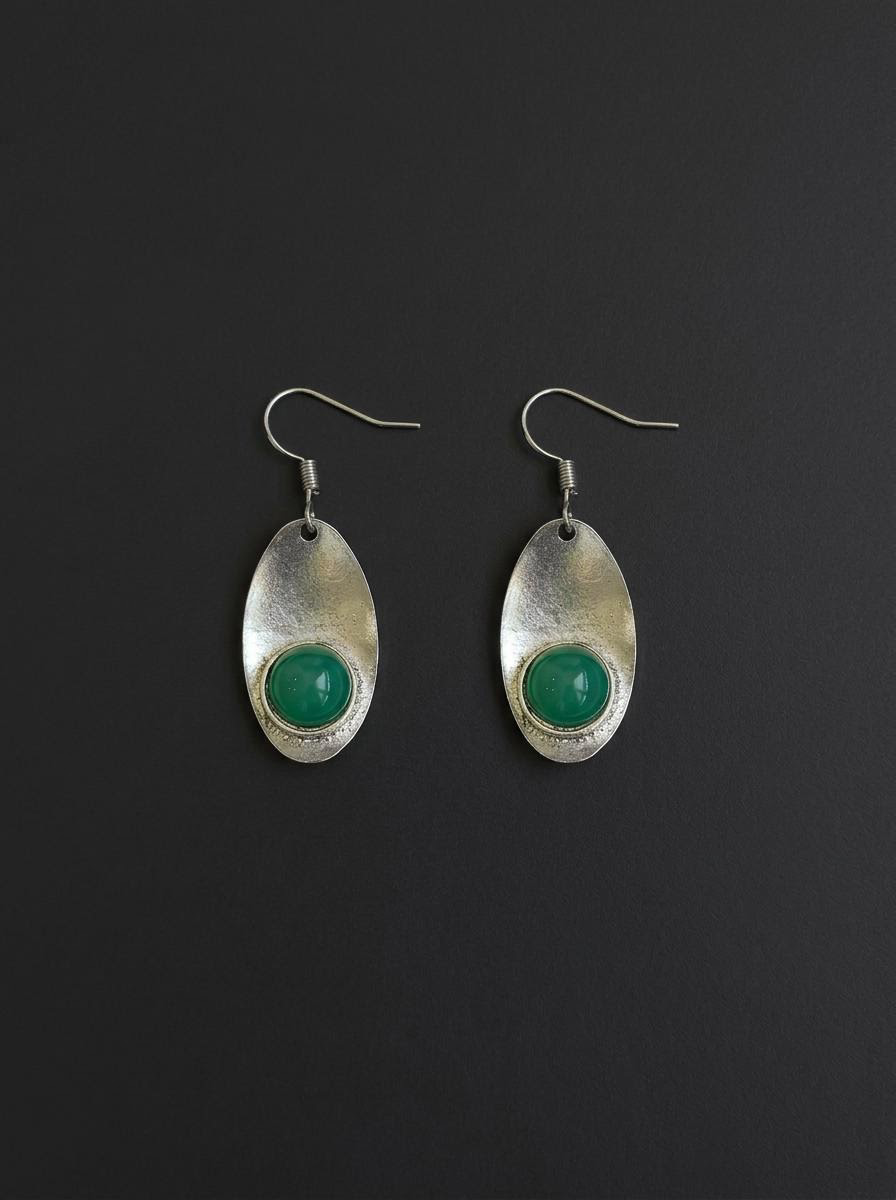 Vintage Tibetan Silver Emerald Drop Earrings