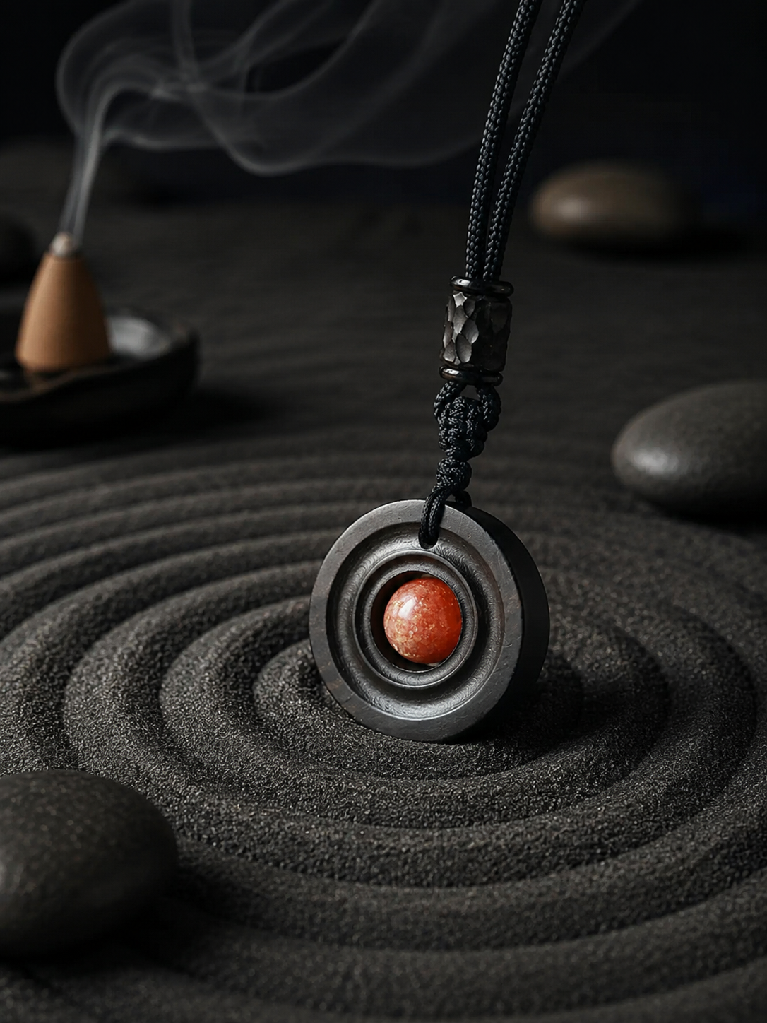 Tibetan Zen Ebony Wood Vortex Pendant Necklace