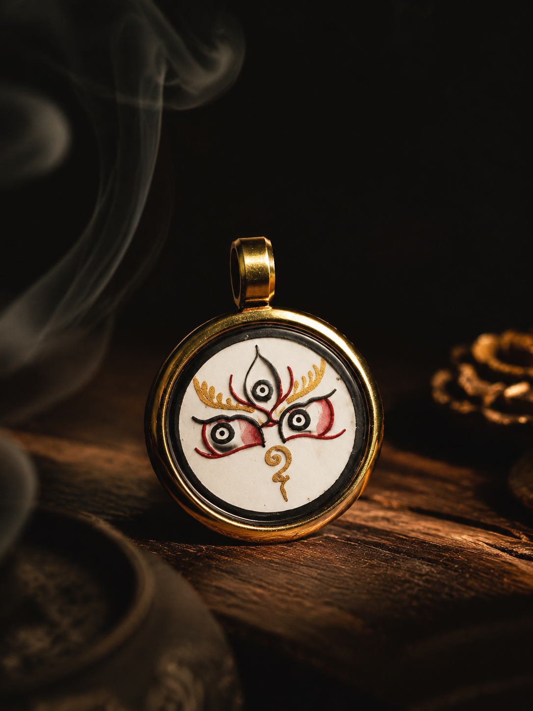 Hand-Painted Tibetan Thangka Buddha Eye Amulet Pendant