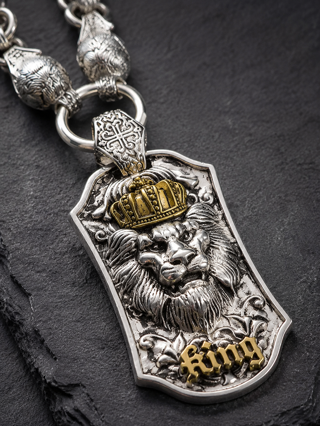 Handmade Tibetan Silver Crowned Lion King Necklace