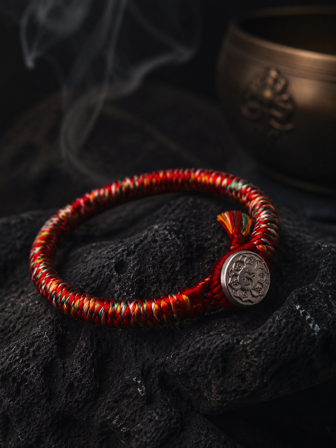 Tibetan Silk Vajra Knot Amulet Bracelet 999 Silver