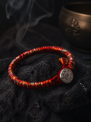Tibetan Silk Vajra Knot Amulet Bracelet 999 Silver