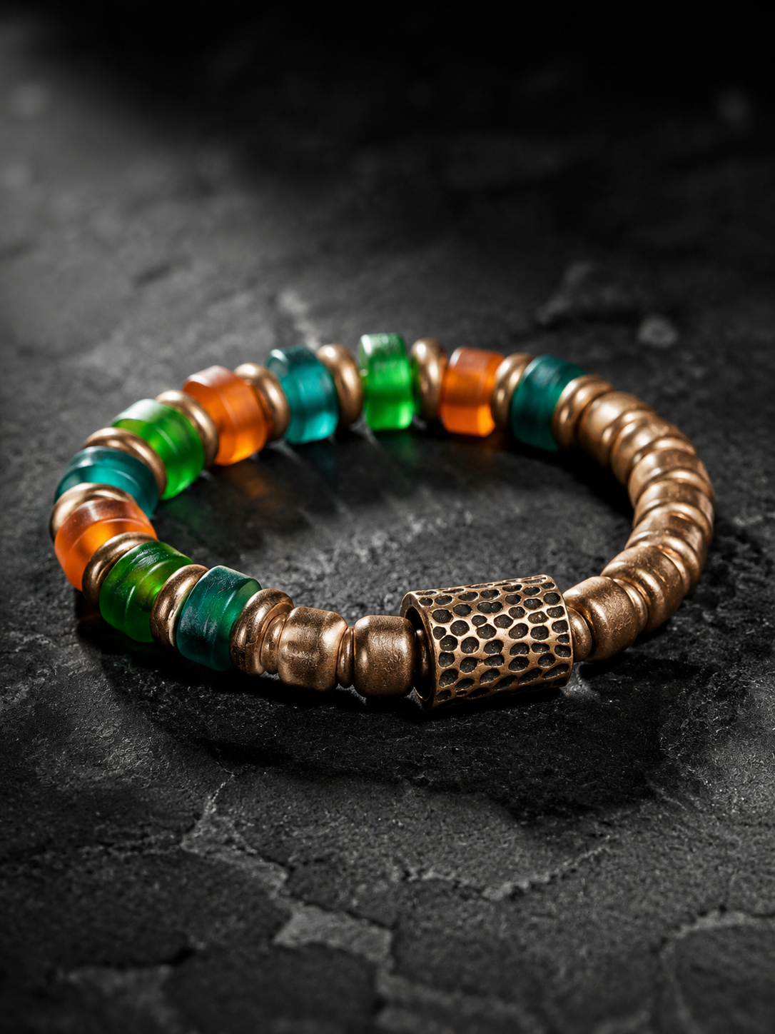 Vintage Tibetan Bronze & Ancient Glass Beaded Bracelet