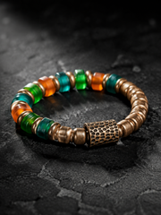 Vintage Tibetan Bronze & Ancient Glass Beaded Bracelet