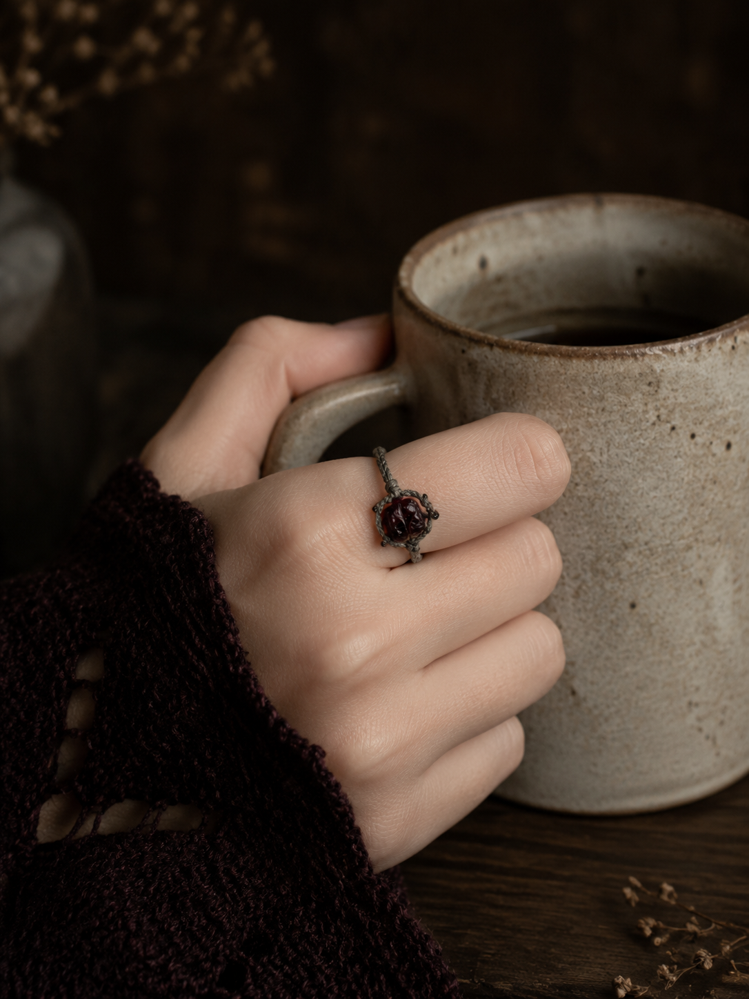 Handmade Raw Crystal Braided Adjustable Ring