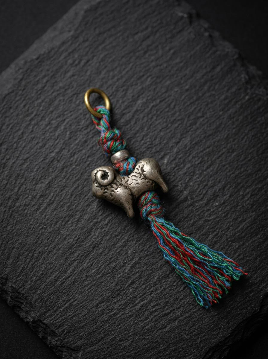 Tibetan White Copper Zodiac Sheep Mala Pendant