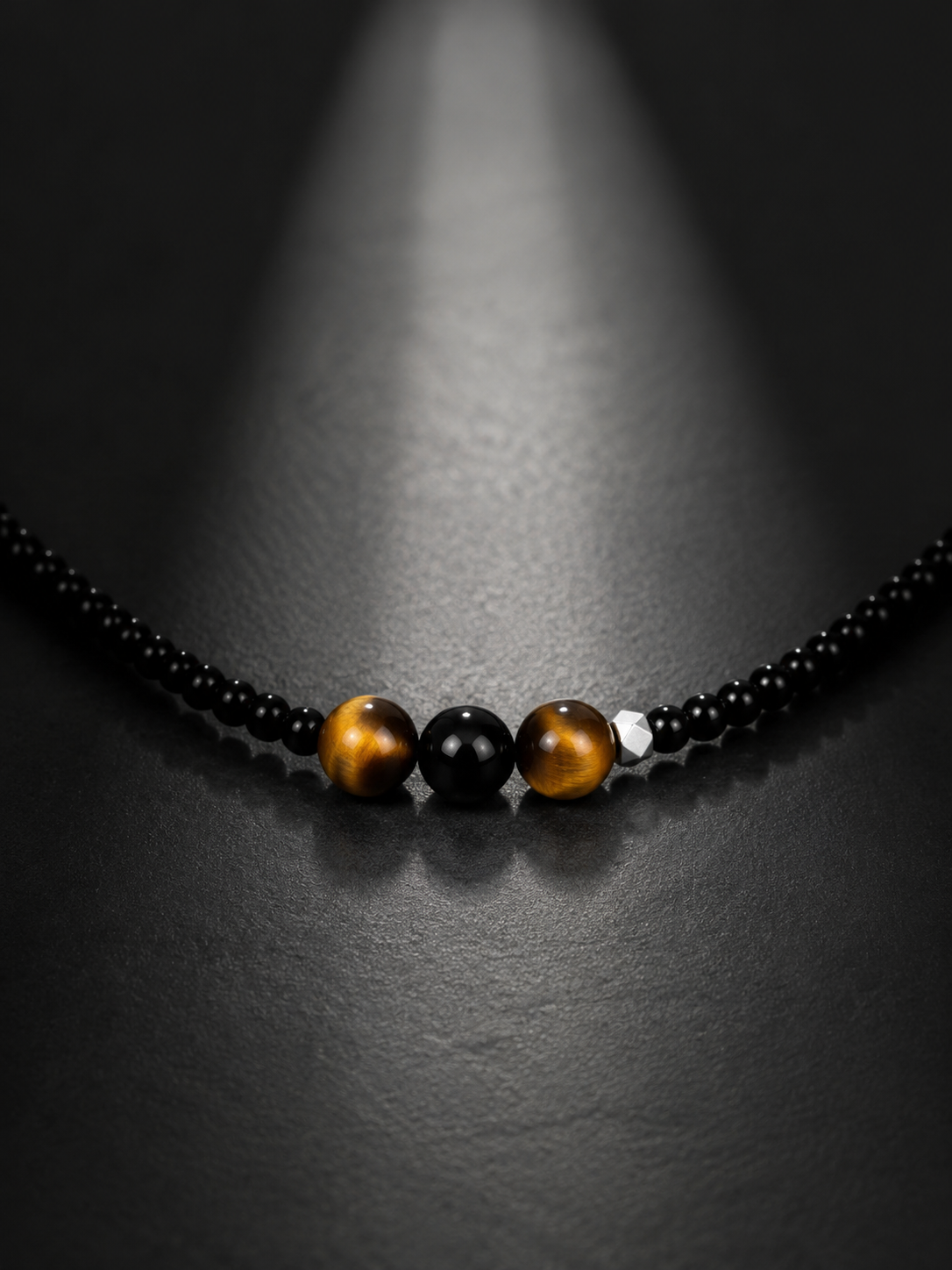 Handmade Tibetan Black Agate & Tiger Eye Choker Necklace