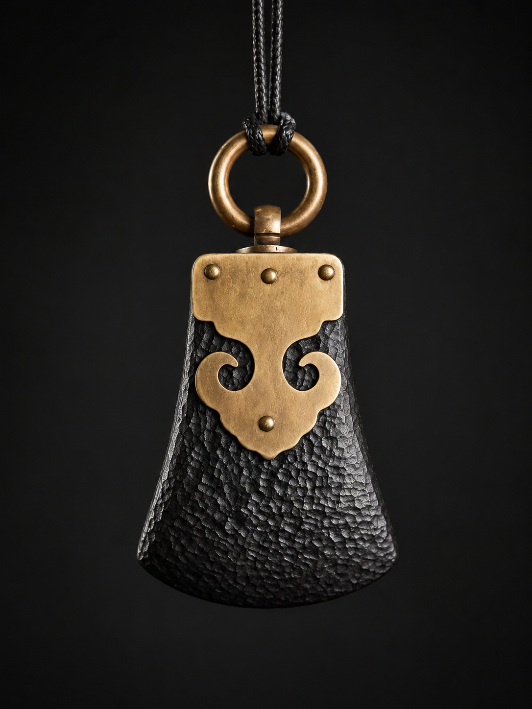 Hand-Carved Ebony & Brass Tibetan Amulet Necklace