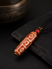 Authentic Tibetan 9-Eye Red Agate Dzi Bead Pendant Necklace