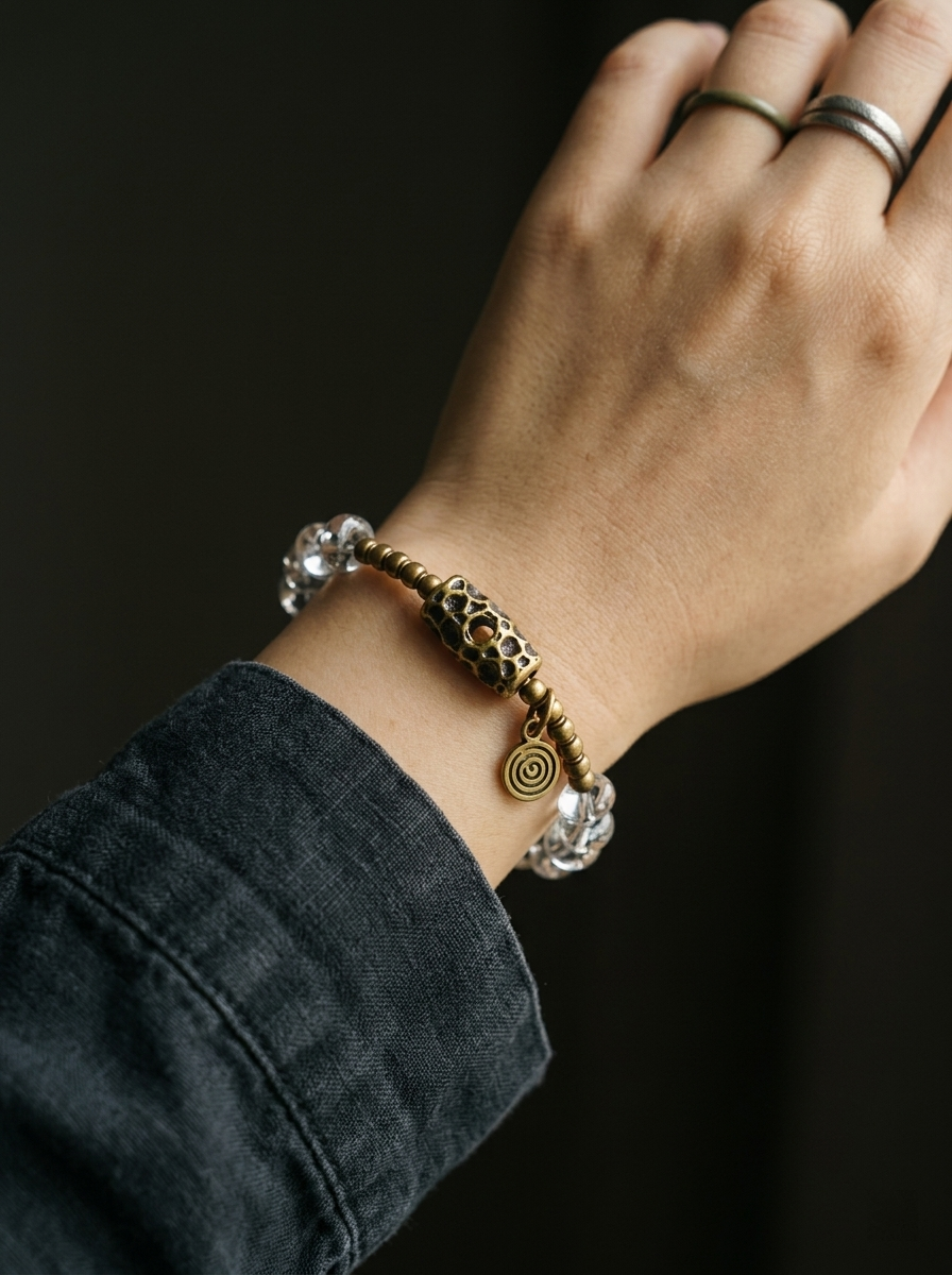 Tibetan Clear Quartz Bracelet - Minimalist Irregular Design