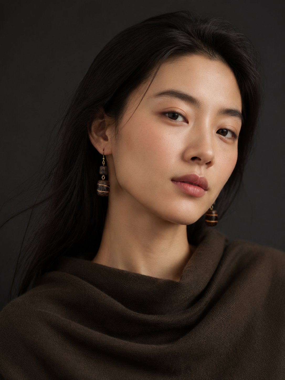 Vintage Tibetan Agarwood Gold-Inlaid Earrings