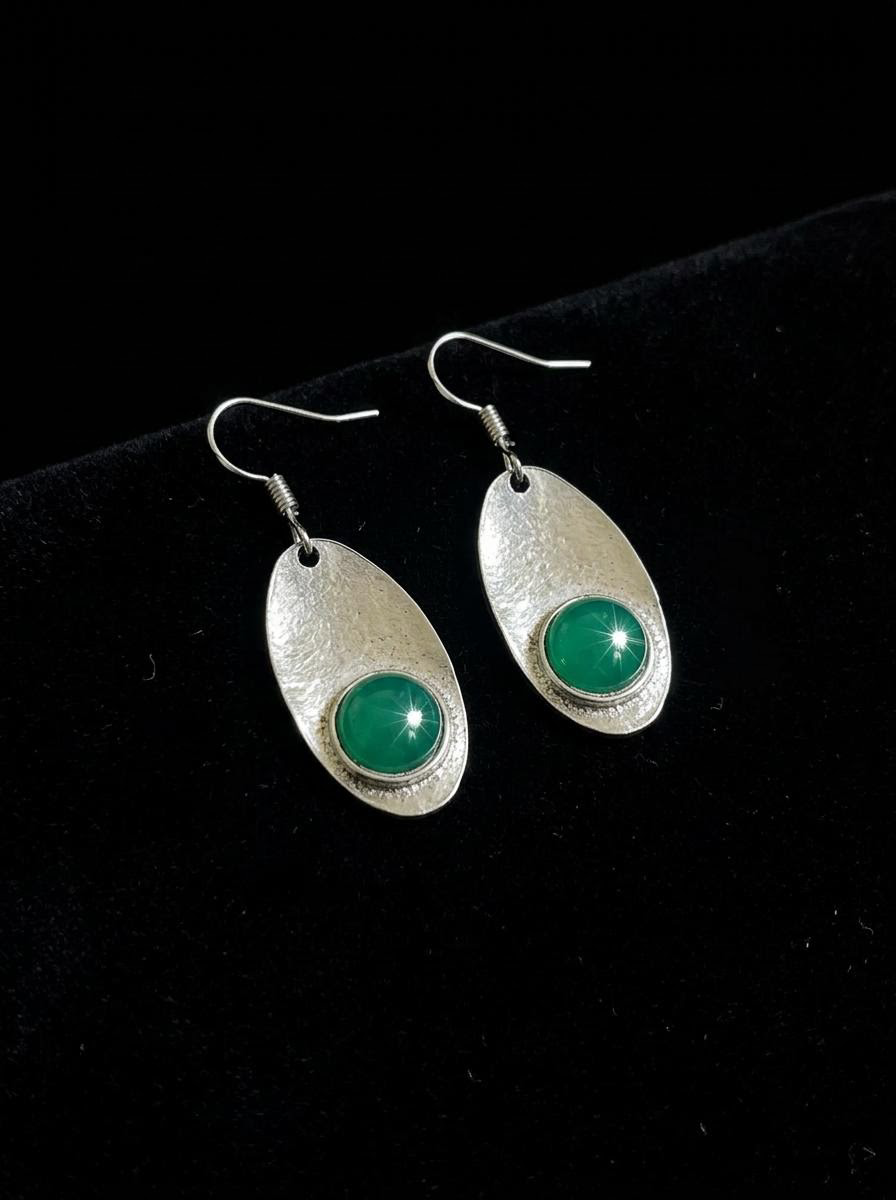 Vintage Tibetan Silver Emerald Drop Earrings