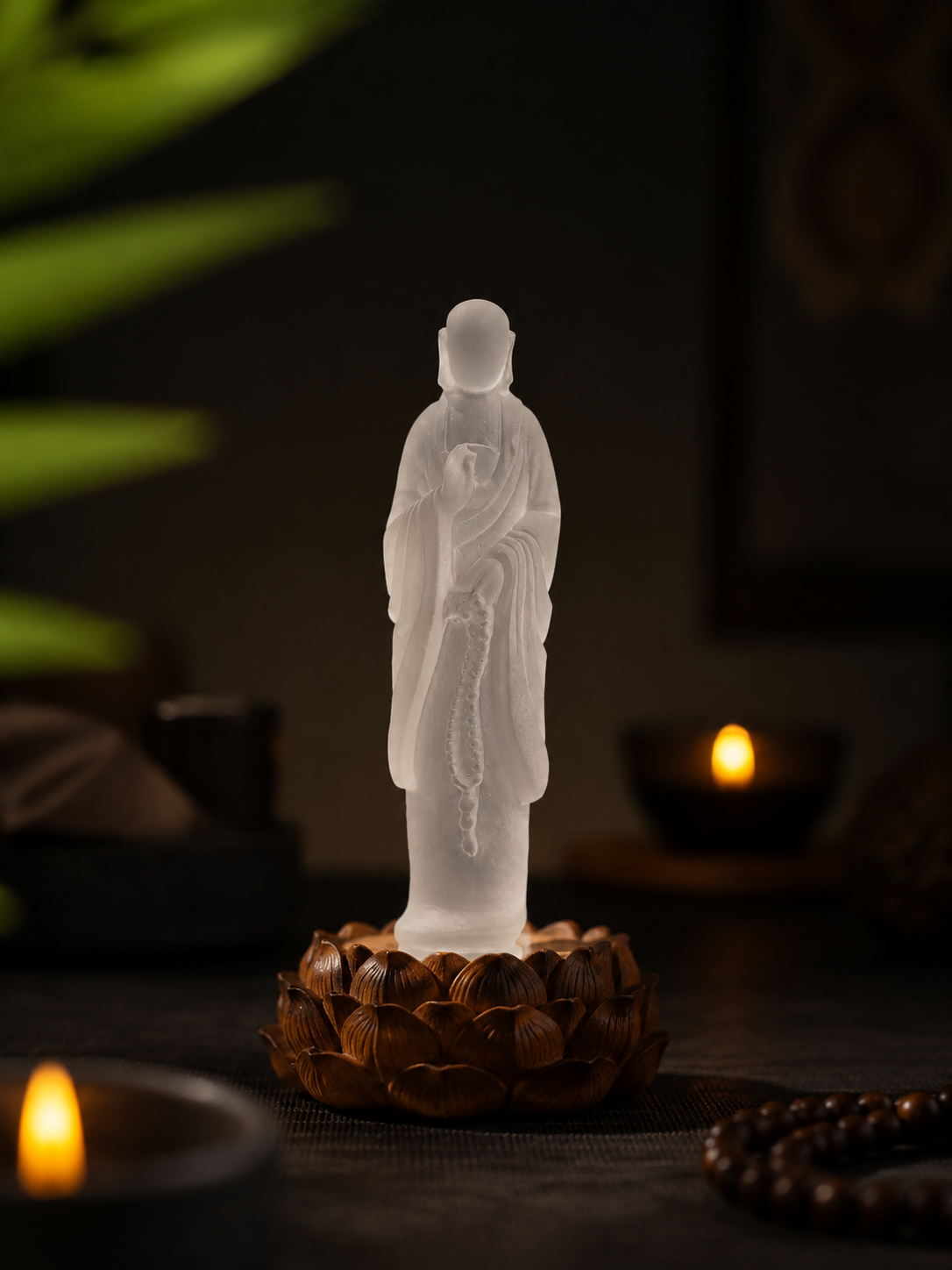 Tibetan Clear Quartz Faceless Buddha & Lotus Base